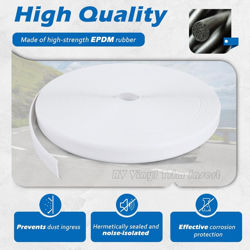 SoCiMa 1" RV Trim Molding Insert with Flat Metal End Caps, RV Screw Cover Trim, Vinyl RV Corner Molding, Weather Stripping Roof Gutter Trim Exterior for RV Camper Travel Trailer (White, 100FT - 1" Wide) - Image 4